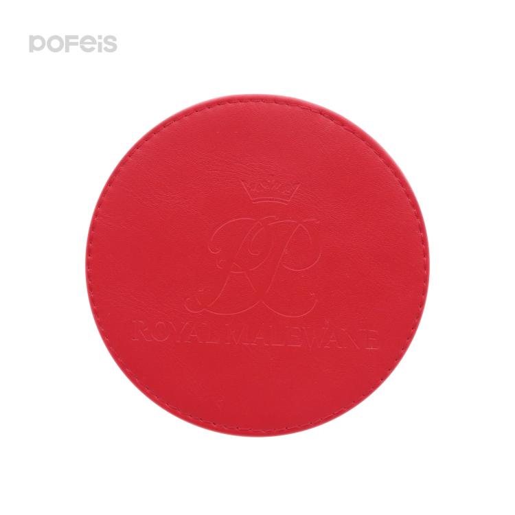 红色皮革圆形皮质杯垫居家时尚隔热垫保护垫子定制皮具礼品厂家