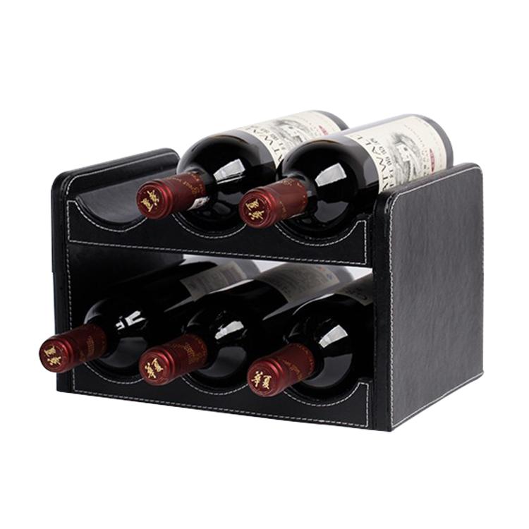 二层牛皮欧式高端红酒品牌收纳架桌面红酒架做货皮革酒架厂家