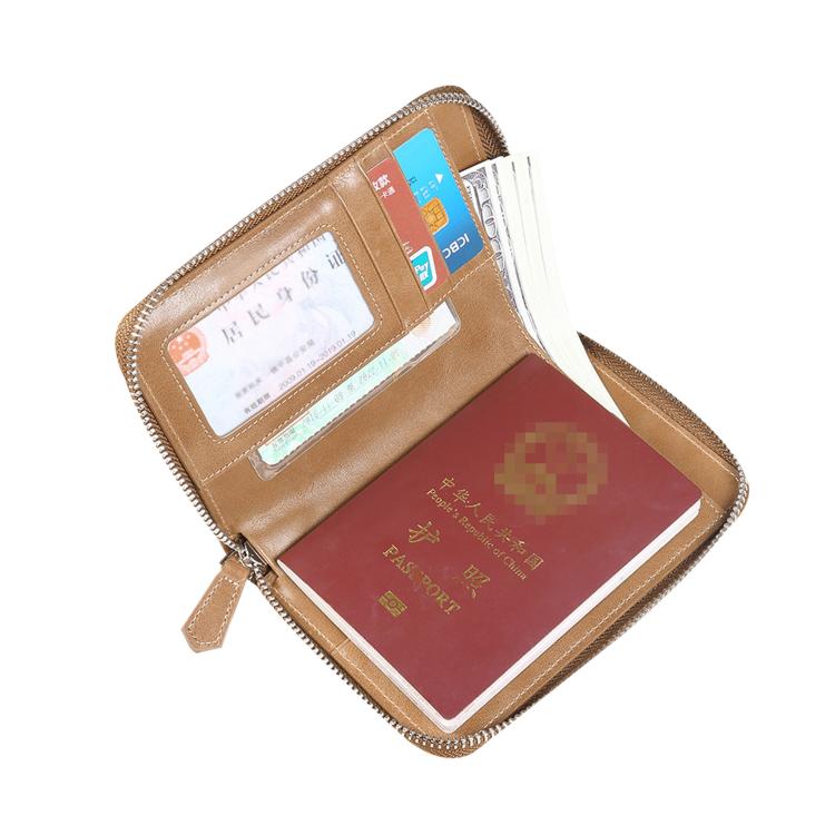 高端礼品皮具 油蜡PU皮革 机器围边拉链多卡位功能证件包烫金logo