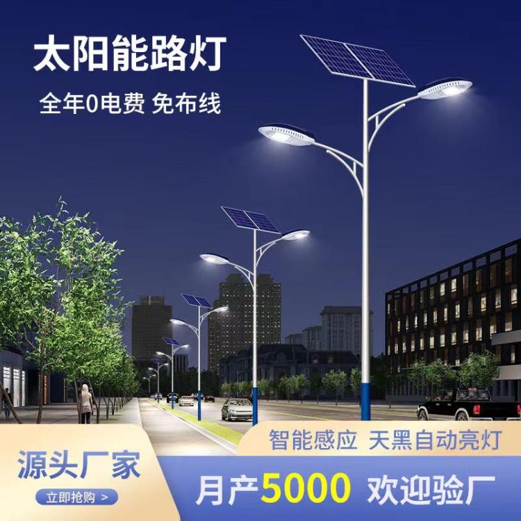 工程款新农村照明高低臂双臂led路灯头 6米100W太阳能市电路灯