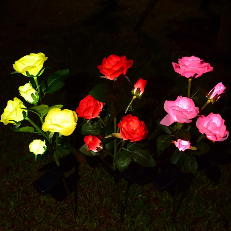 led太阳能5头玫瑰花灯户外别墅花园装饰灯庭院草坪地插灯