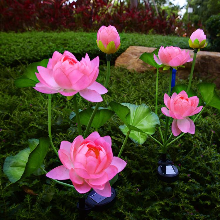 太阳能荷花地插灯 户外防雨庭院装饰花园灯 led仿真绢布莲花灯