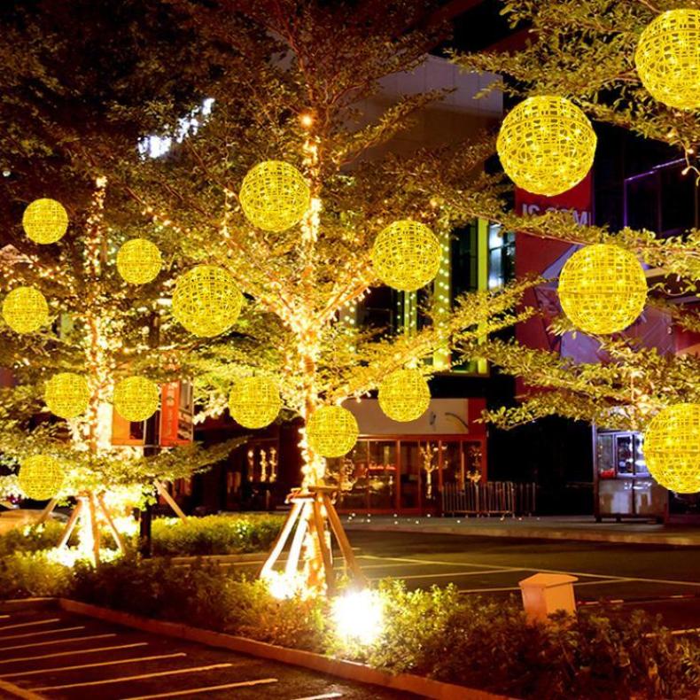LED藤球灯皮线圆球串灯户外防水商业街节日装饰景观灯挂树灯