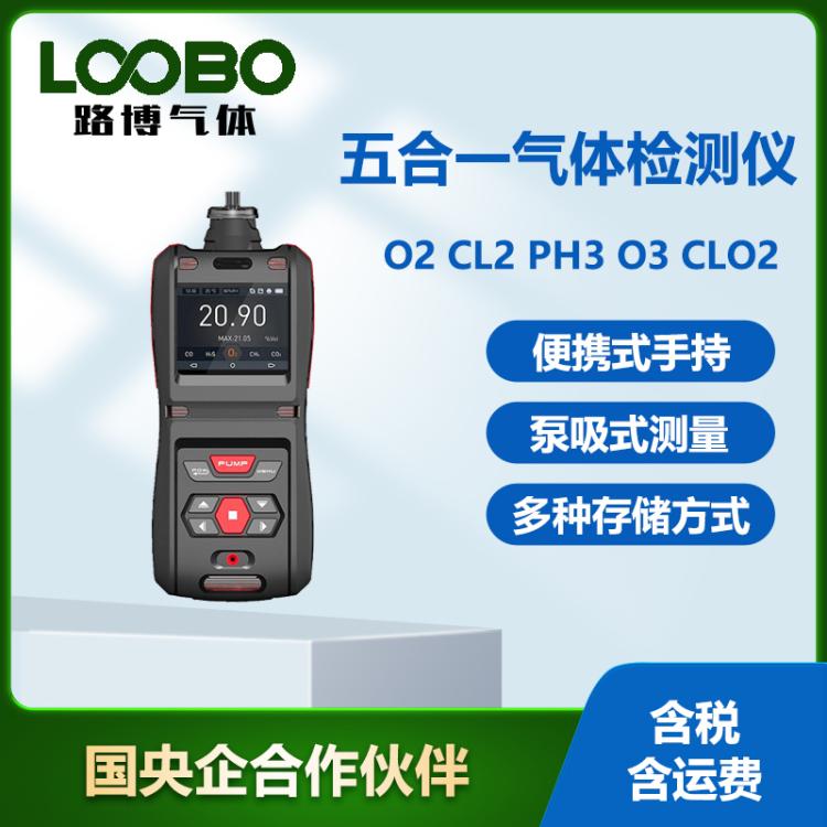 手持式五合一气体检测仪CL2 PH3 O3 CLO2气体浓度分析仪