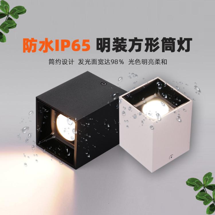 明装方形防水筒灯 户外阳台屋檐游泳池led灯具IP54卫浴吸顶射灯