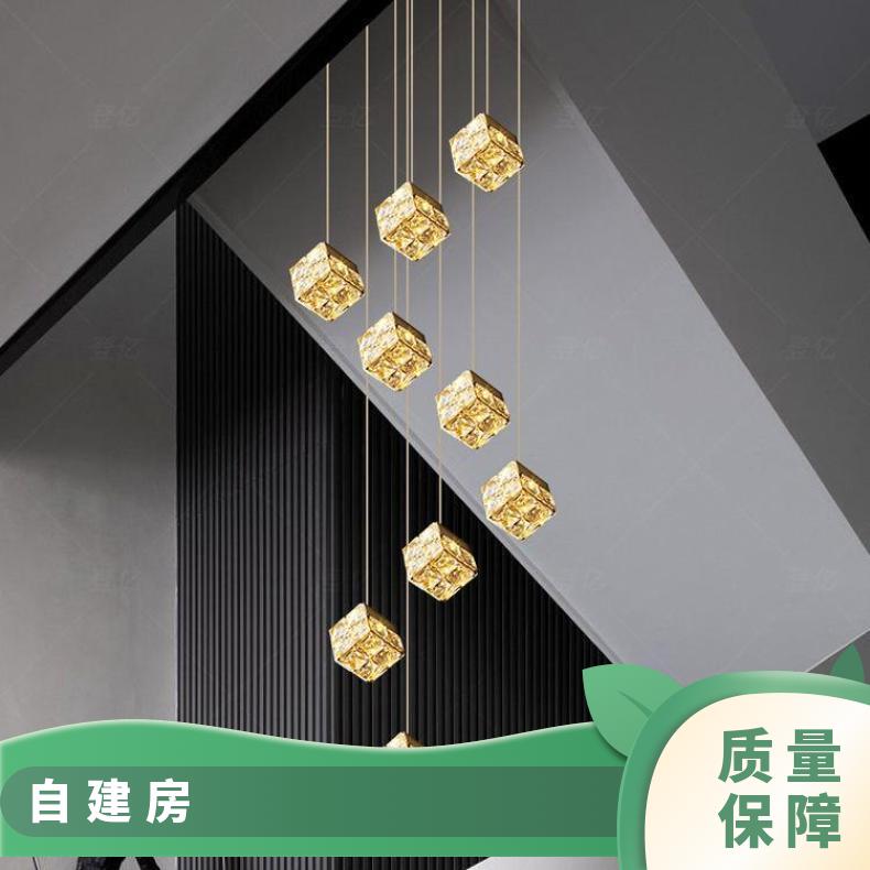 新款 轻奢魔方水晶楼梯吊灯别墅loft中空旋转自建房复式楼长