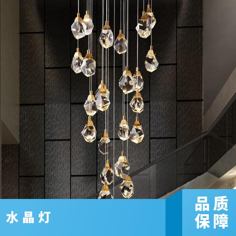 北欧创意会所钻石水晶灯简约别墅复式楼旋转楼梯灯流星雨