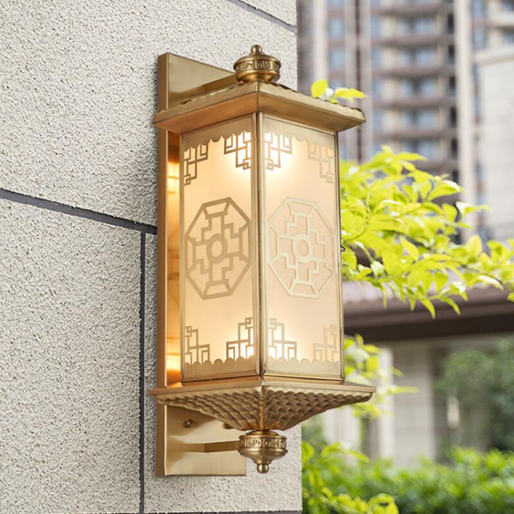全铜新中式太阳能壁灯户外防水别墅豪宅门口门柱外墙院墙围墙灯具