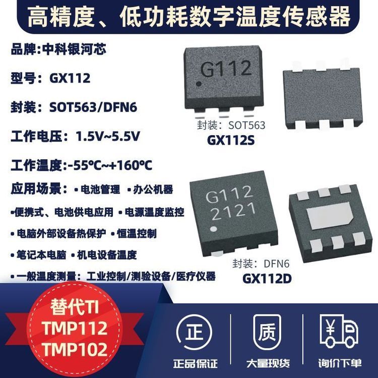 【可替代 TI TMP112/TMP102】高精度、低功耗数字温度传感器-GX112