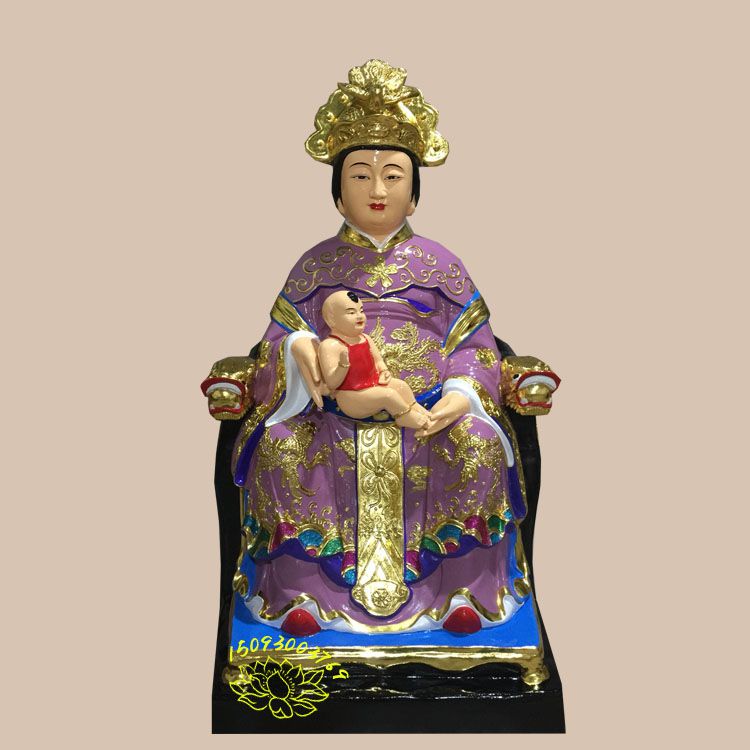 彩绘送子娘娘塑像图片 手工雕刻观音老母神像 地藏老母神像厂家
