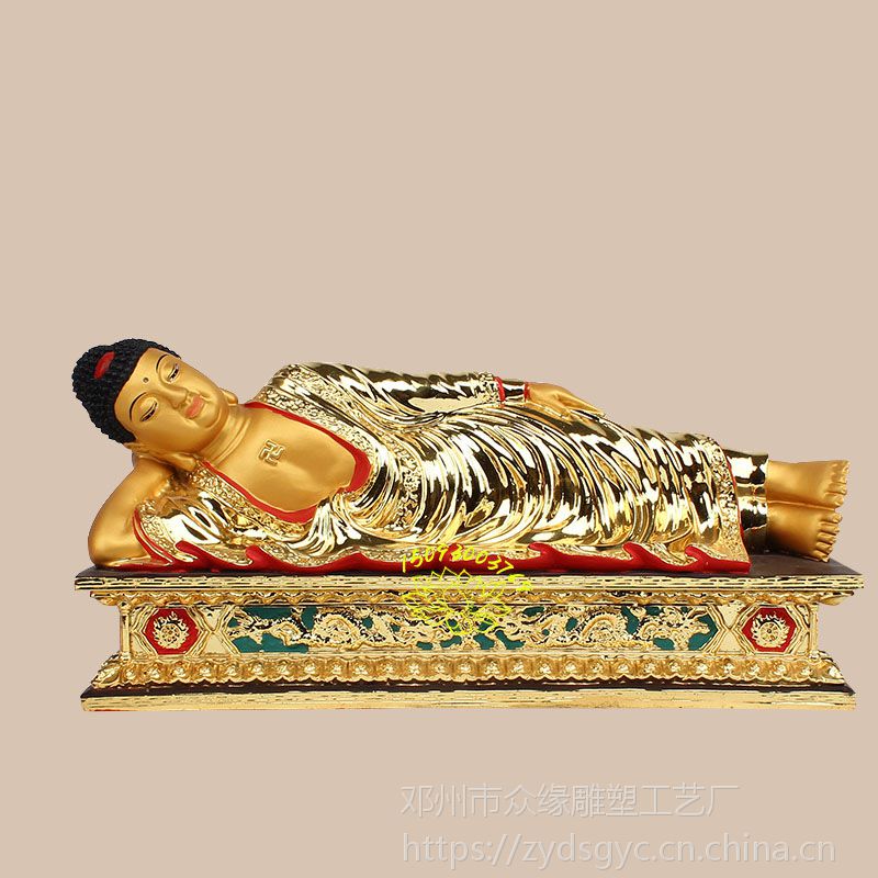 贴金睡佛佛像 玻璃钢韦陀菩萨神像 三身佛五方佛 树脂三宝佛神像报价