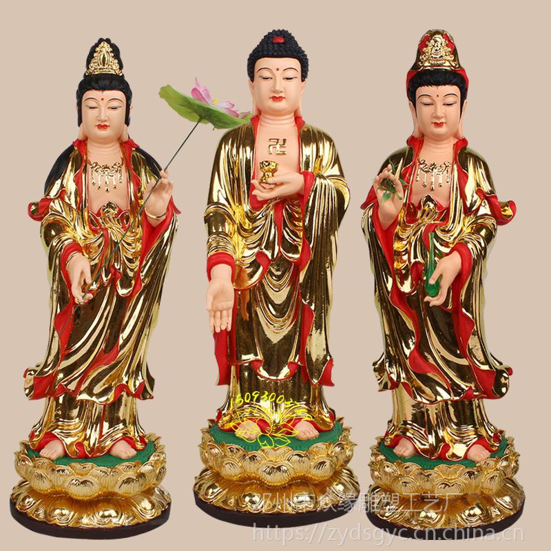 寺庙玻璃钢三世佛雕塑 手工西方三圣佛像制作厂家