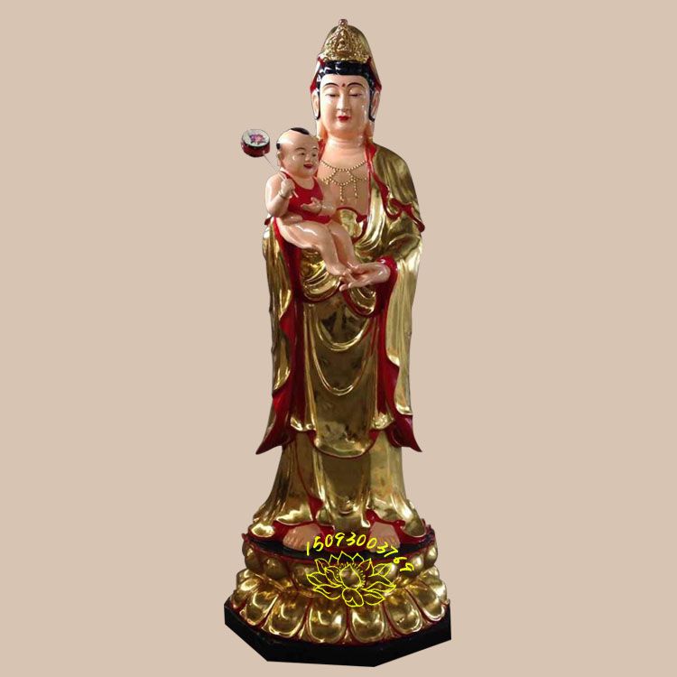 厂家订做木雕佛像 送子观音雕像 送子老母神像供奉摆件