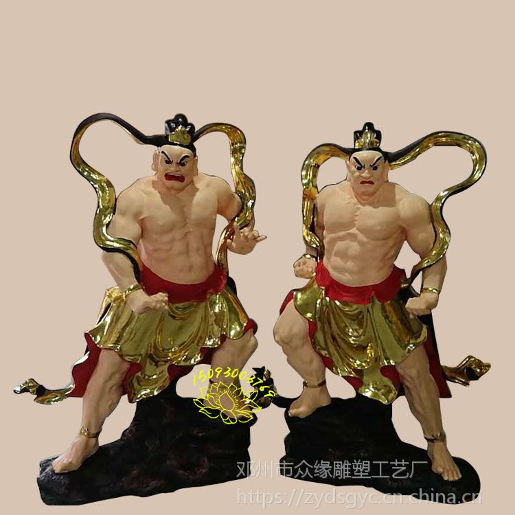 厂家直销树脂佛像 哼哈二将佛像1.8米 贴金哼哈二将雕塑像