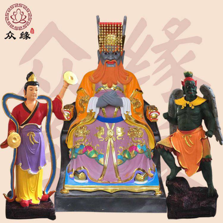 彩绘雷师金光圣母神像 铜雷公电母 家用雷神闪电娘娘摆件