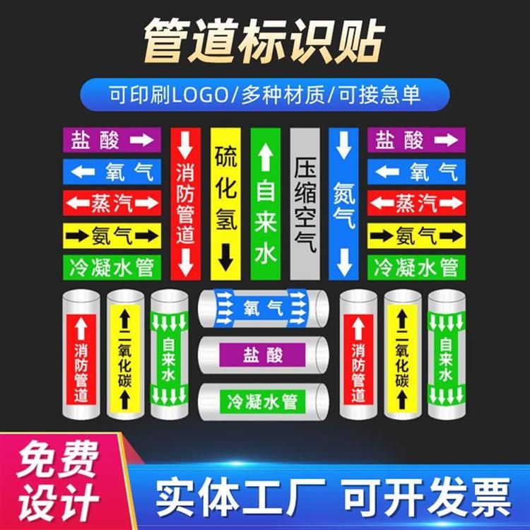 管道标识贴管路文字箭头流向标识化工流向警示工业箭头反光膜