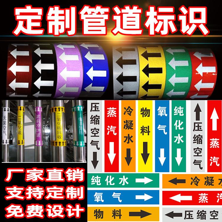 反光膜管道标识贴工业管道流向箭头标识色环管路介质文字标识标签