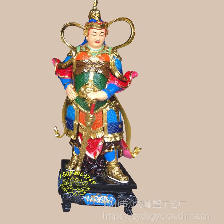 韦陀菩萨实拍图片 韦陀将军神像 树脂彩绘工艺品 伽蓝菩萨佛像厂