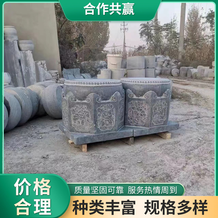 别墅青石柱顶石 中式做旧石柱墩别墅青石柱顶石实心圆形柱基石