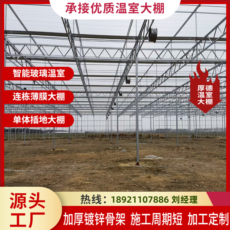 钢结构骨架稳定耐用 承接工期短 品质有保障 玻璃日光温室厂家 厚德