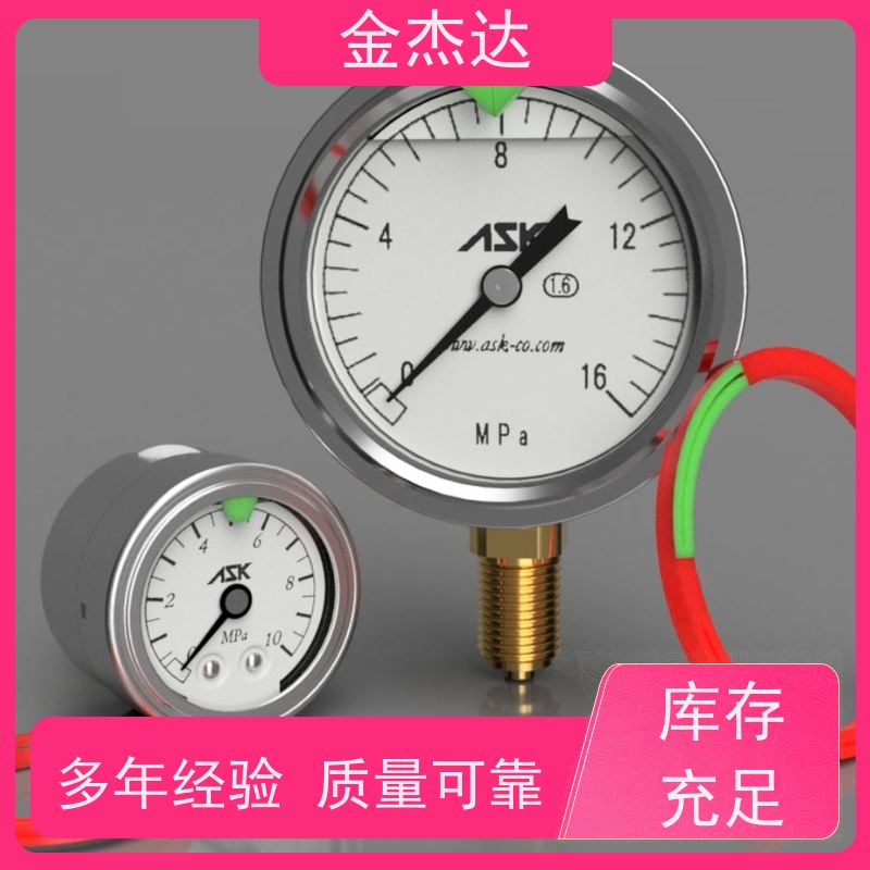 ASK油压表 OPG-AT-G3/8-75x1MPa注油式压力表 附彩色卡环 易于辩识