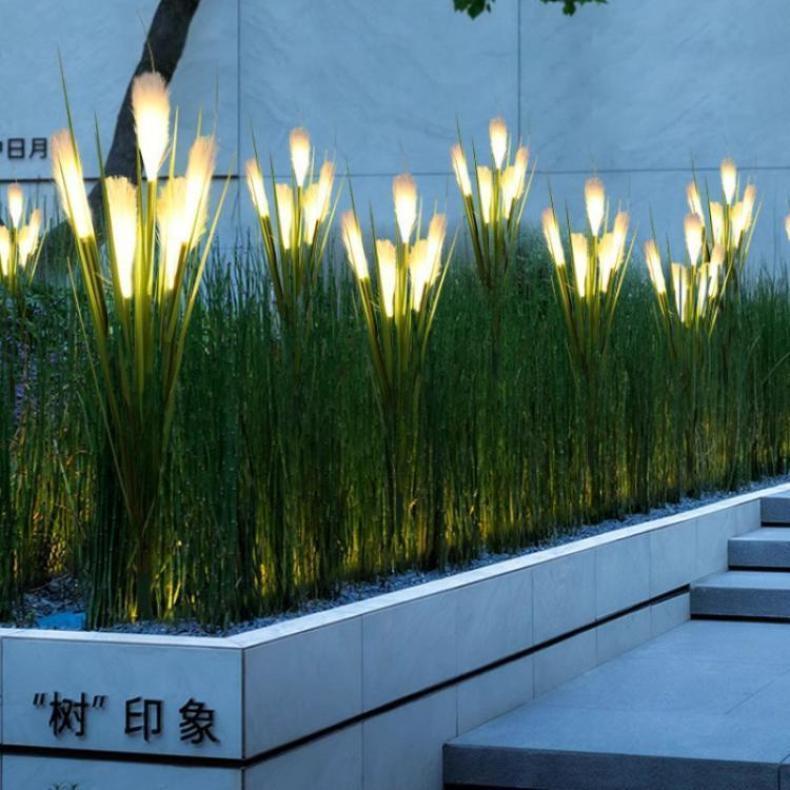 布丝芦苇地插灯 户外防水三头光纤芦苇装饰灯 野外露营太阳能灯