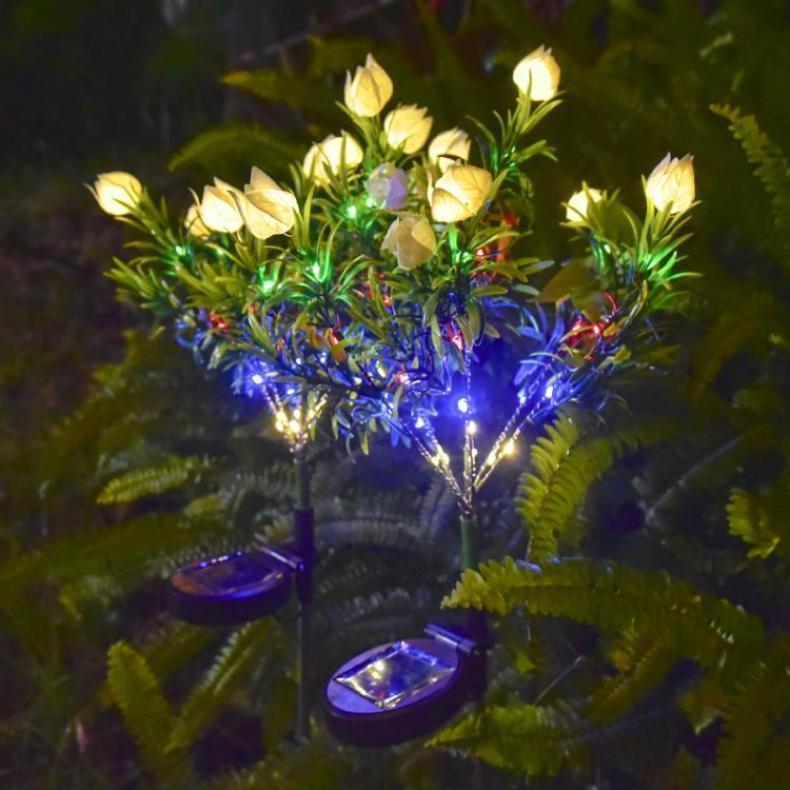 跨境太阳能栀子花灯户外防水LED庭院景观灯 花园装饰草坪灯