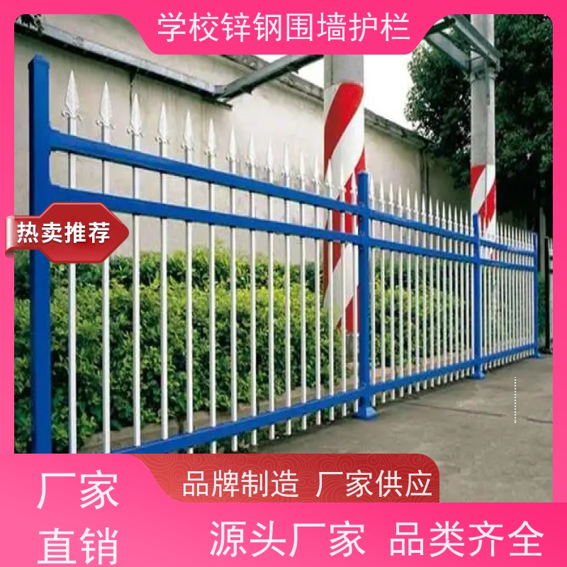 学校锌钢围栏网蓝白围墙护栏新农村家用防护铁栏杆结实耐用