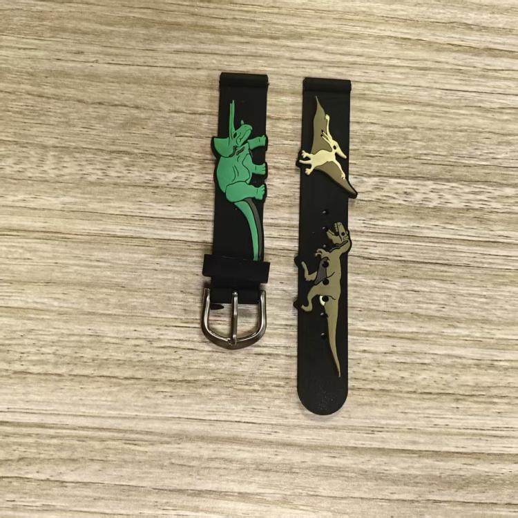 现货黑色恐龙表带3D滴胶公仔手表带硅胶 PVC卡通表带动漫图案表带