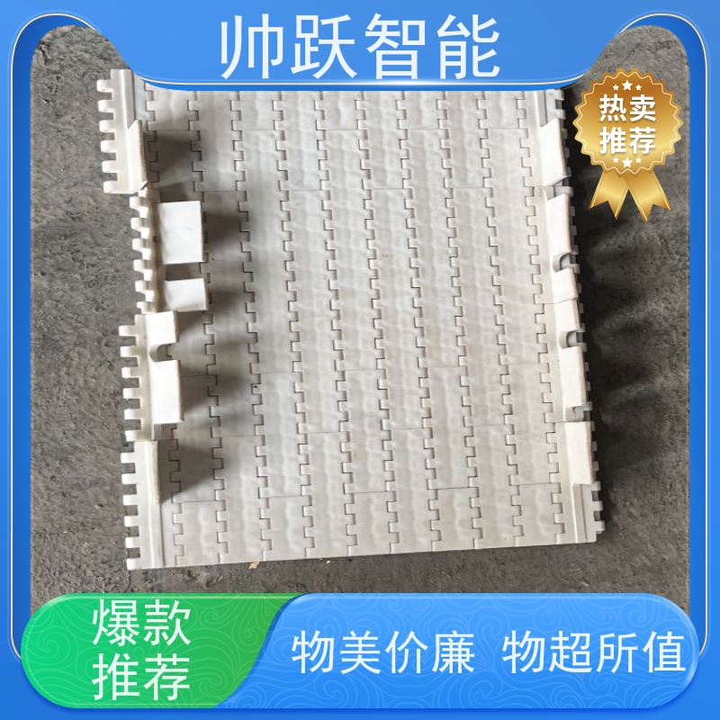 帅跃智能 养殖场输送带 耐高温挡板式塑料链板 摩擦系数小