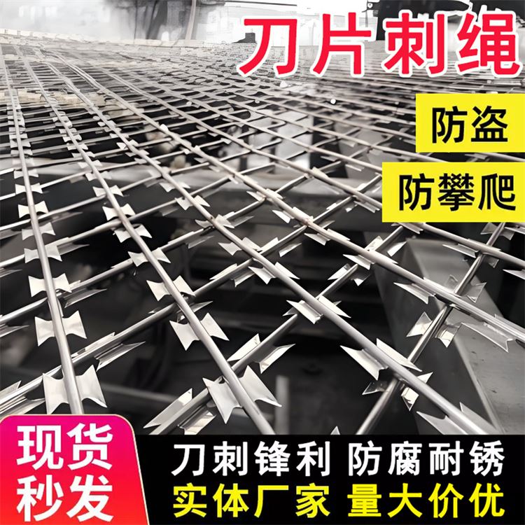 批发 蛇腹形刀片刺网 绿皮刺线 包塑丝刺绳 滚笼式隔离栅 防护围栏