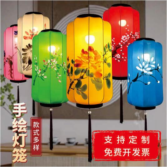 厂家批发中式布艺手绘弹力布冬瓜灯笼户外连串中国风餐厅装饰吊灯
