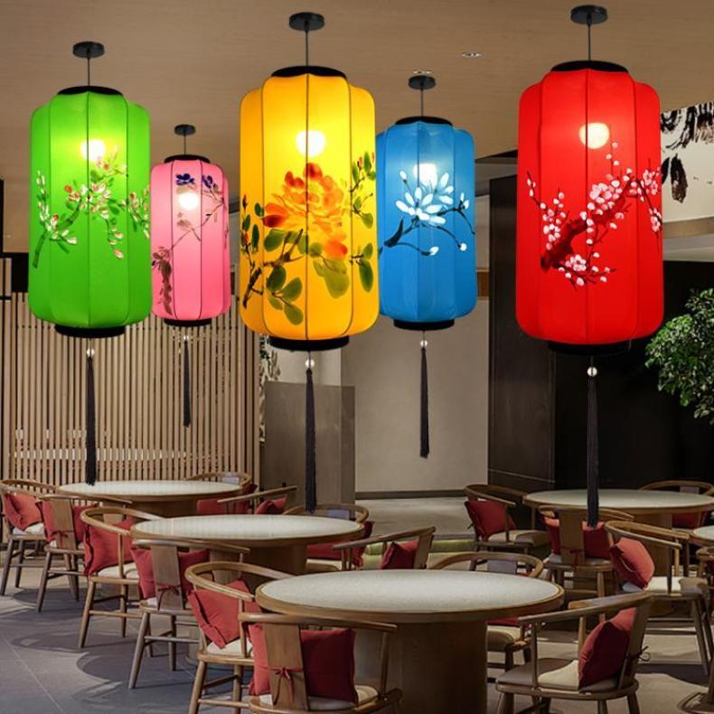 批发新中式布艺手绘灯笼餐厅茶楼景区装饰创意冬瓜吊灯