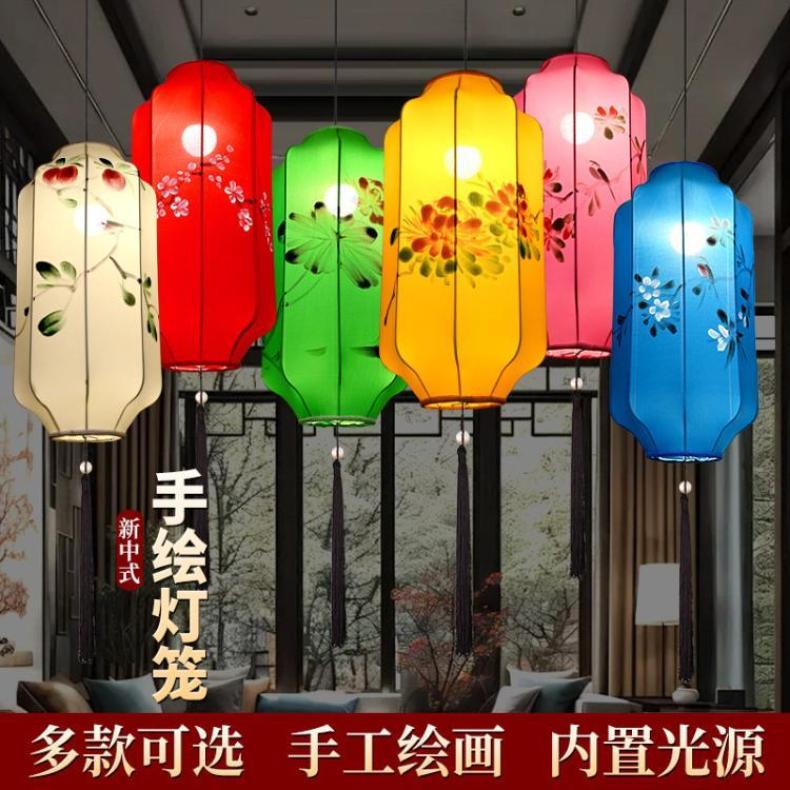 新中式布艺灯笼古典宫灯茶楼过道火锅店装饰中国风手绘创意