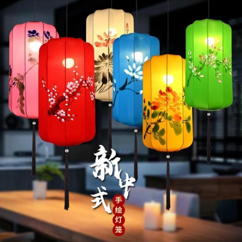 户外新中式布艺手绘灯笼仿古茶楼景区装饰创意冬瓜红灯笼挂饰