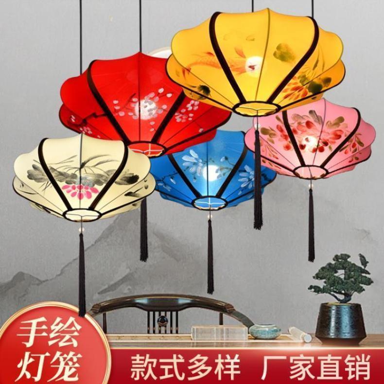 中式飞碟布艺灯笼酒店饭店开业装饰手绘古风中国风仿古红灯笼