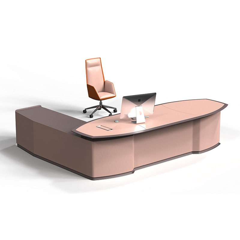 现代轻奢女总裁办公桌 超纤皮桌面 指纹锁前挡板 储物有序整洁