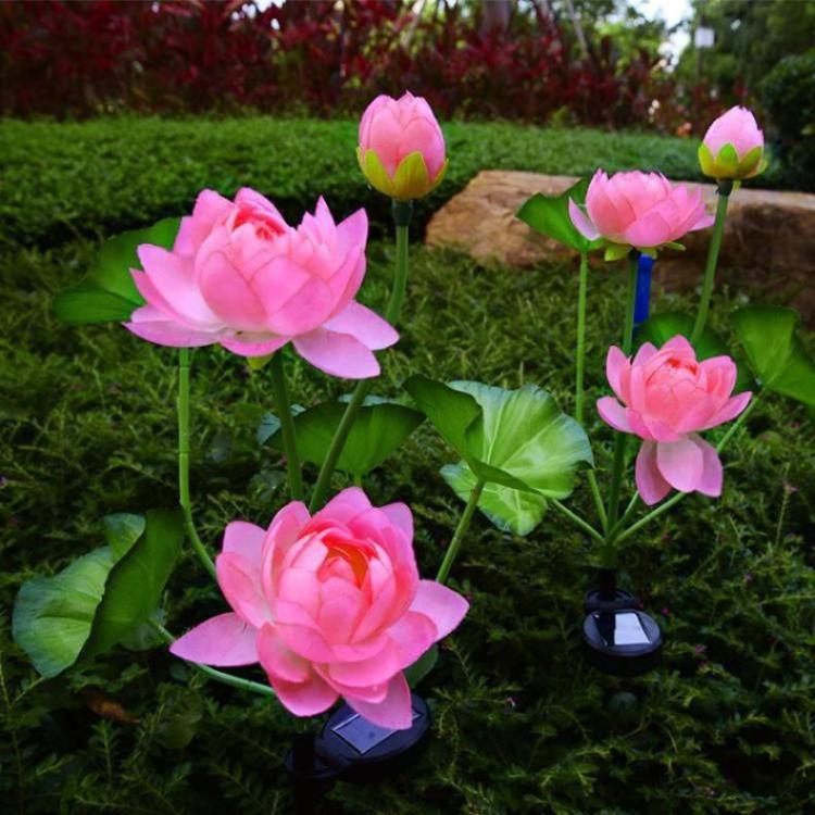 太阳能荷花地插灯 户外防雨庭院装饰花园灯 led仿真绢布灯