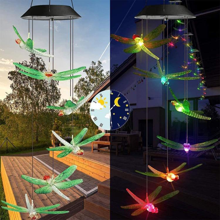 太阳能蜻蜓风铃灯透明绿色 LED 庭院太阳能风铃灯景观灯 庭院灯