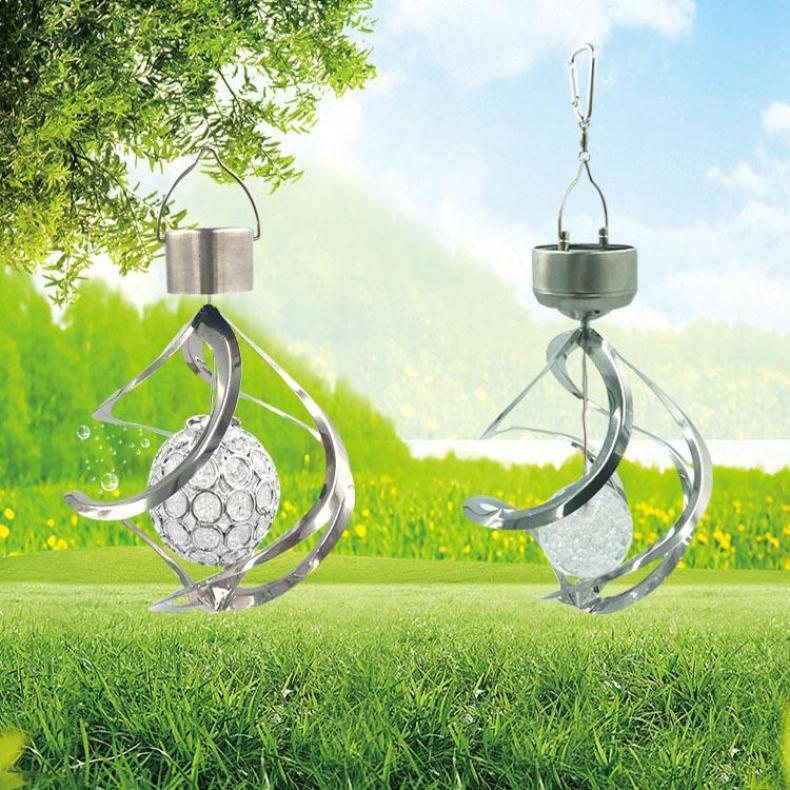 户外不锈钢LED太阳能灯镂空球亚克力旋转吊灯庭院景观灯防水