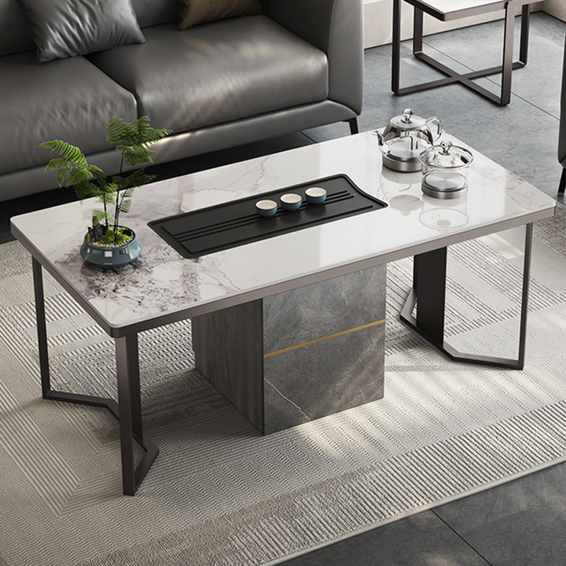 高级感办公室岩板茶几 现代简约轻奢 匠心品质选材 太空灰喷涂钢架