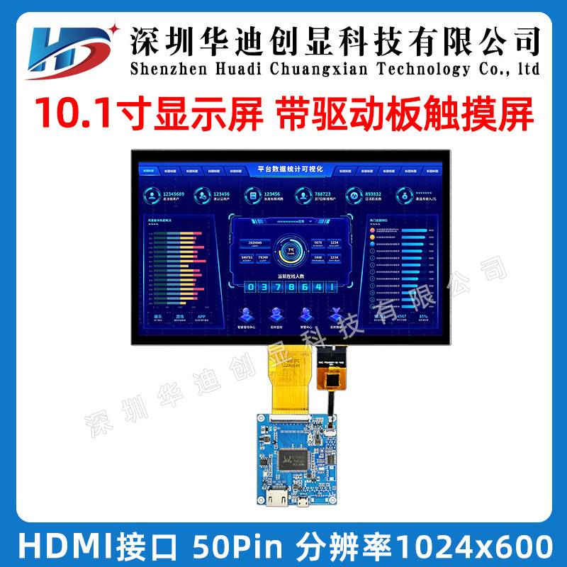10.1寸TFT显示屏+RGB转HDMI分辨率1024x600IPS全视角驱动板套件