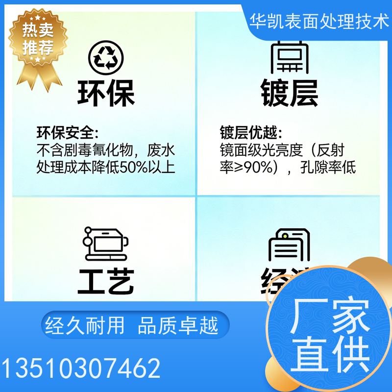 华凯表面处理 无氰碱铜光亮剂 低排放认证 符合RoHS标准