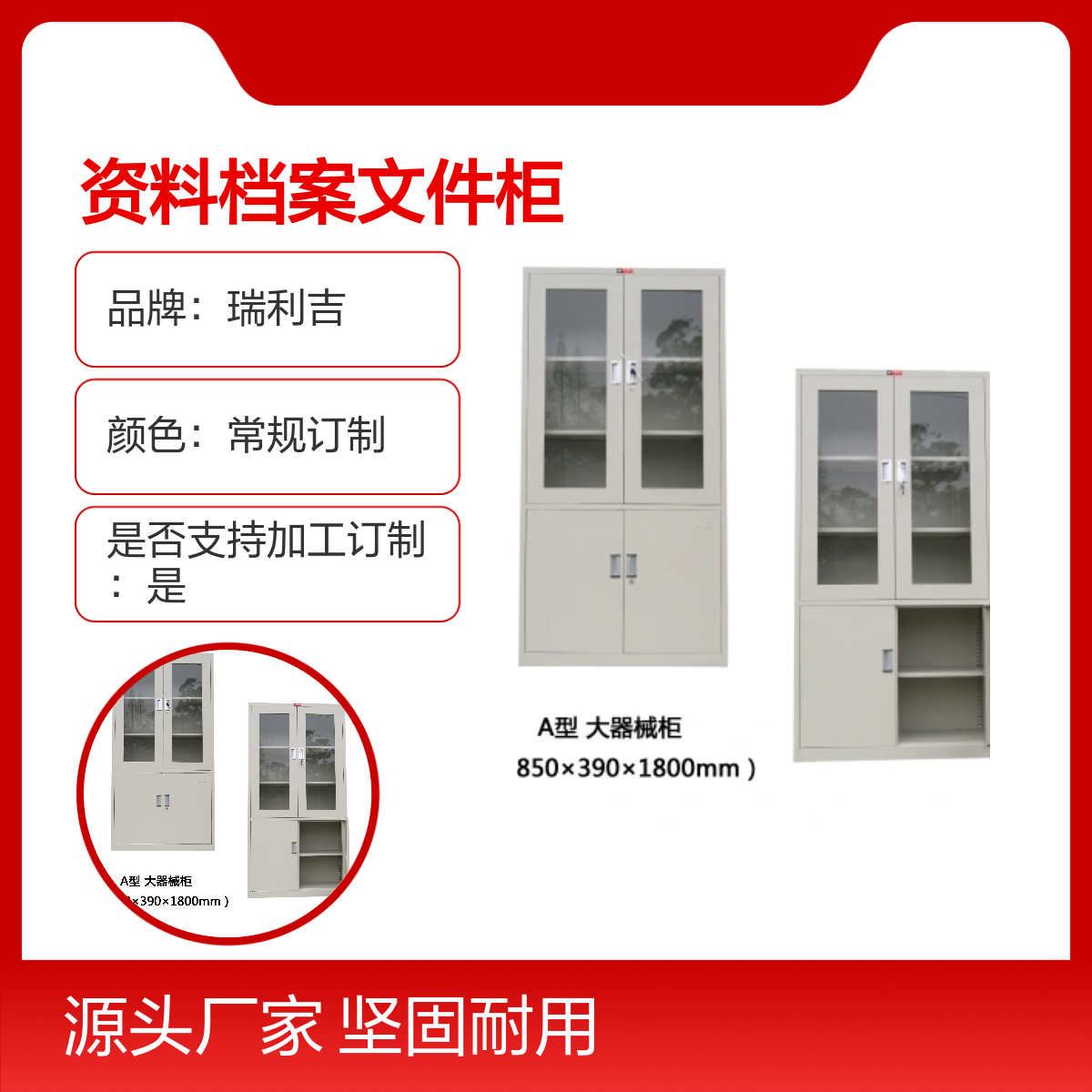 瑞利吉钢制文件柜 现代简约财务凭证柜 坚固耐用铁皮柜