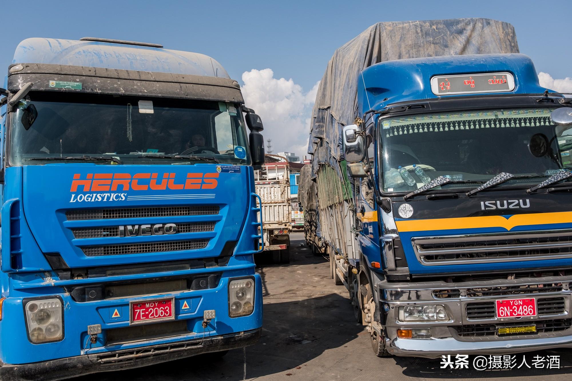 云南瑞丽实拍缅甸大货车：各国品牌都有，只看到一个中国品牌