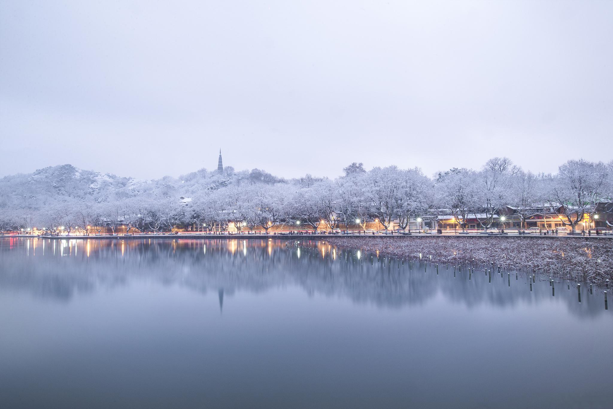 杭州城市雪景图片