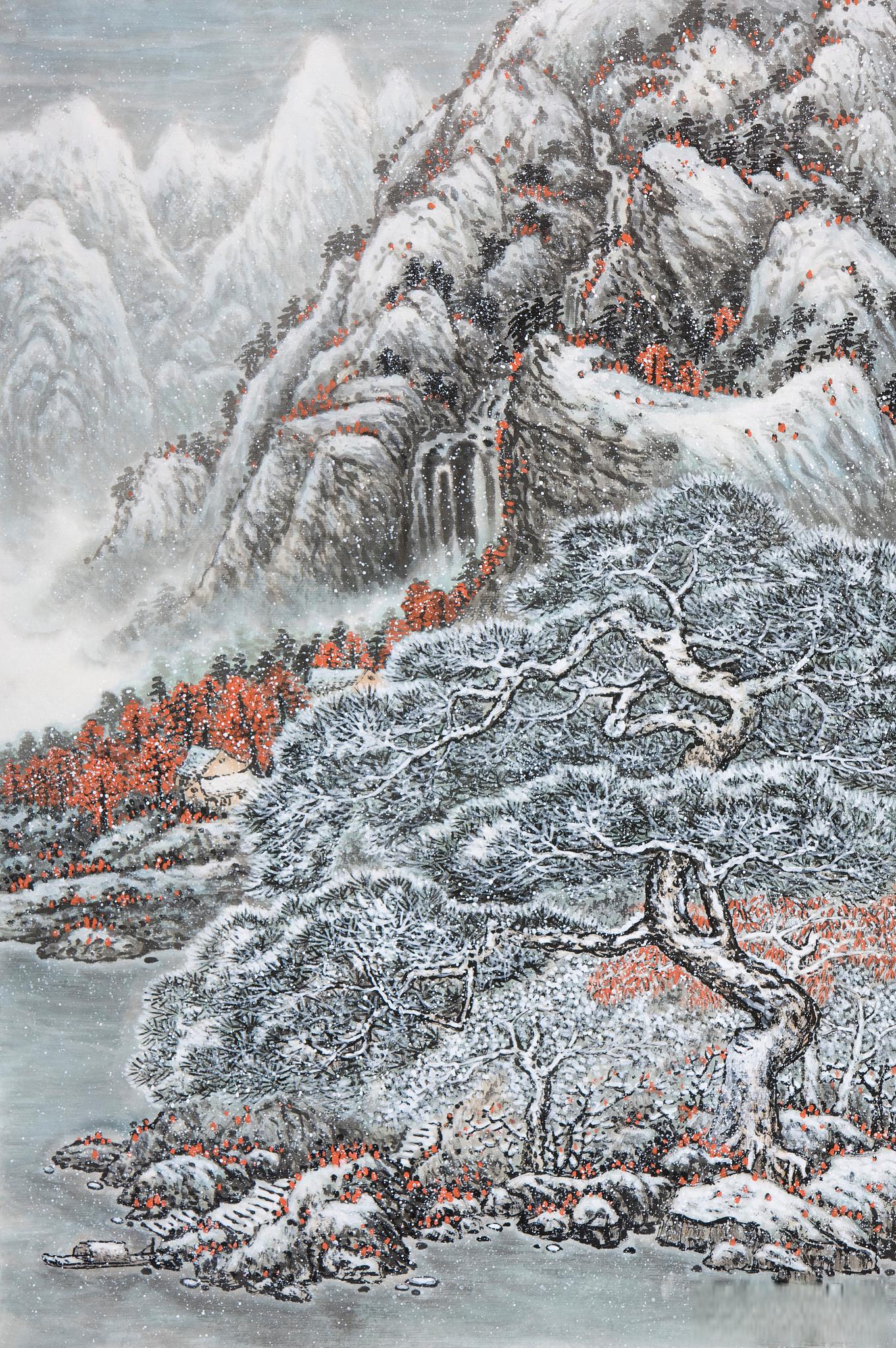 傅抱石笔下的雪景山水与冬日魅力 傅抱石先生的绘画艺术成就卓越,他的