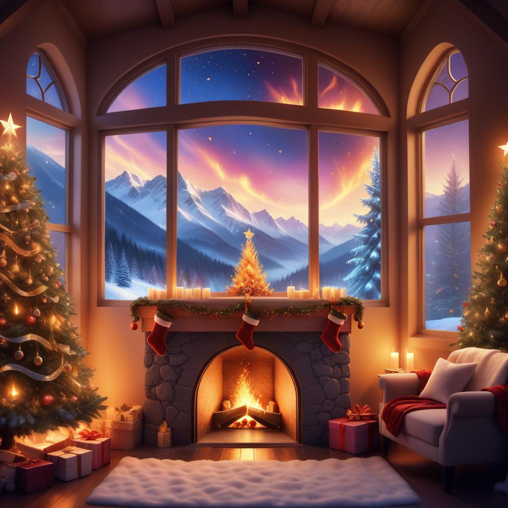 新年夜晚的仙境般房间 在这个仙境般的夜晚,新年的钟声即将响起,一个