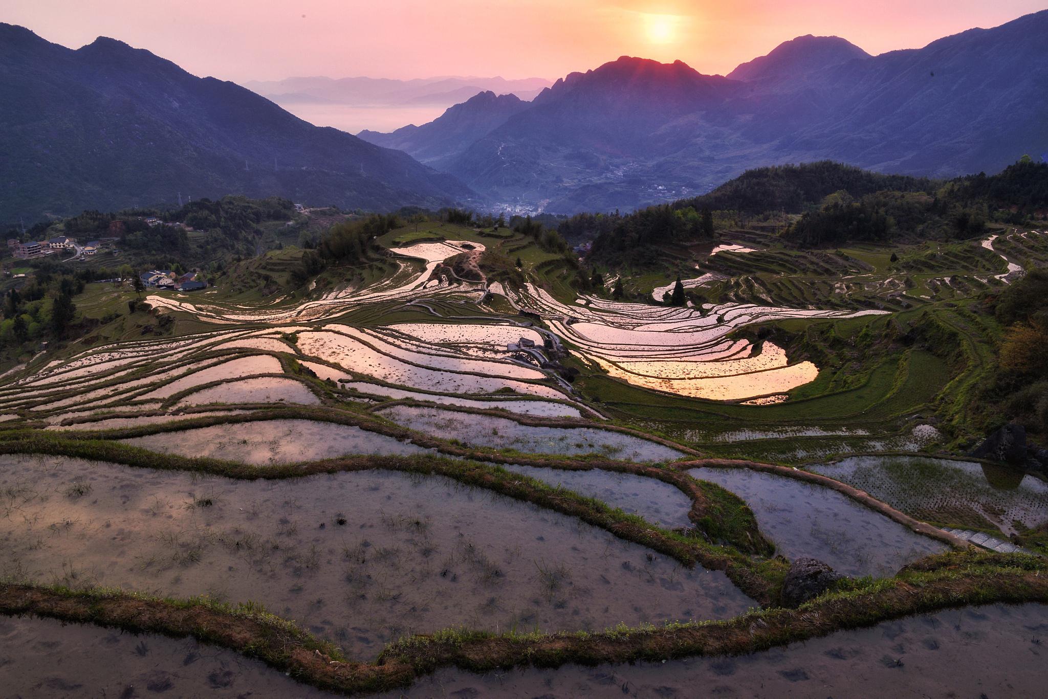 中国南方独特的自然景观—梯田 梯田是中国南方独特的自然景观之一