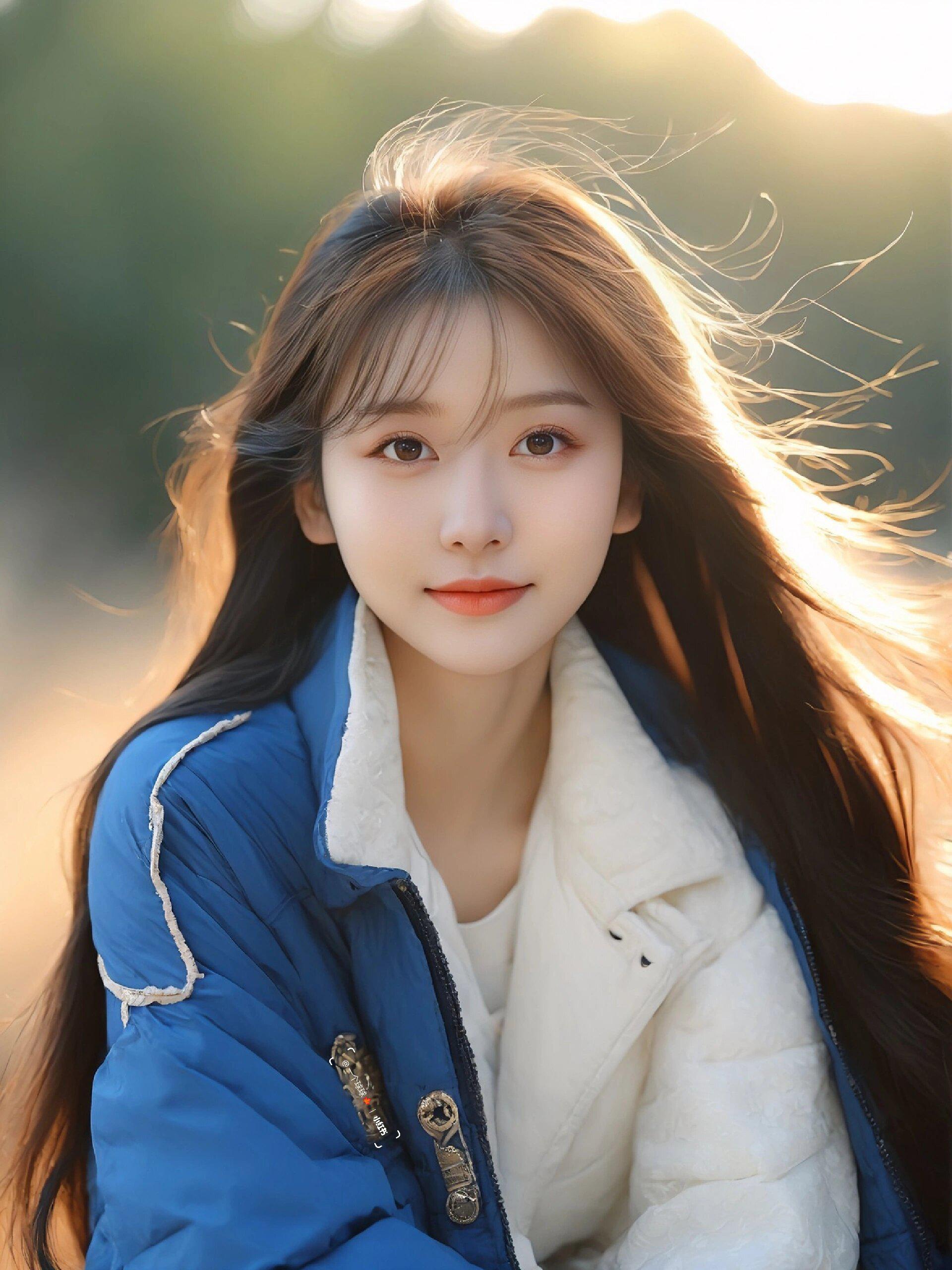 青春靓丽,活力四溢 那个身穿蓝色外套的女孩,仿佛是春天里的一抹清新